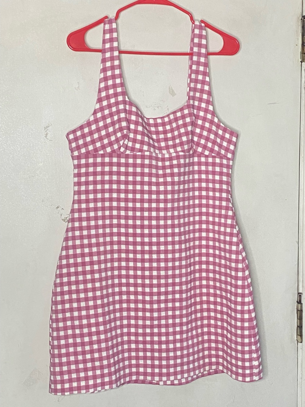 ZARA Pink Gingham Square Neck Fitted Mini Dress Size XXL NWOT